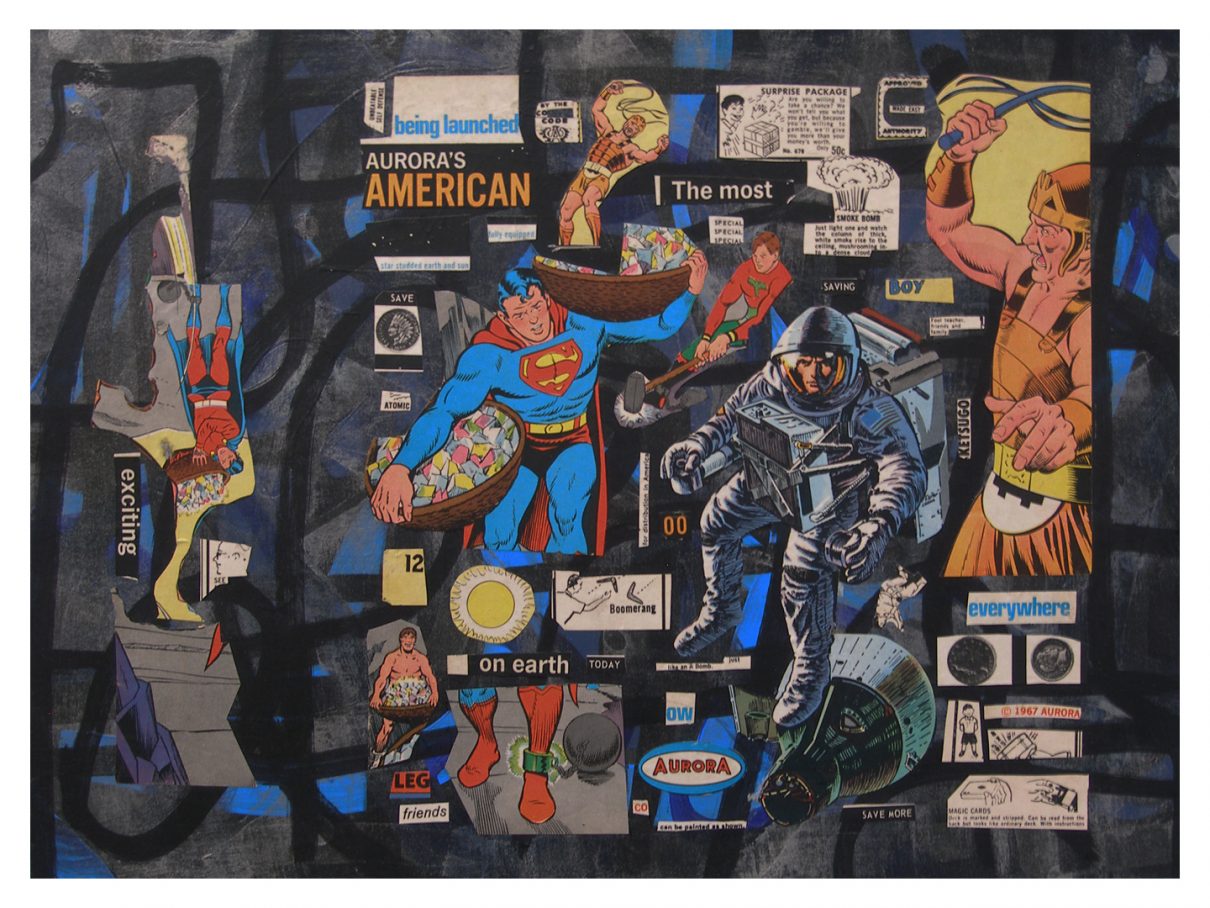 On Earth Today (Aurora #7), 2012, acrylic, marker and single source collage on mat board, 11.5" x 15.75" (NFS)